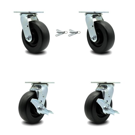 Service Caster 6 Inch Polyolefin Caster Set with Roller Bearings 2 Swivel Lock 2 Brake SCC SCC-30CS620-POR-BSL-2-TLB-2
